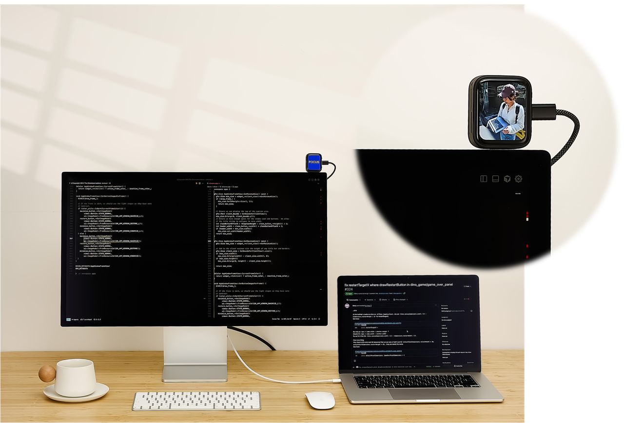 A focused professional at a clean desk with the JPod.